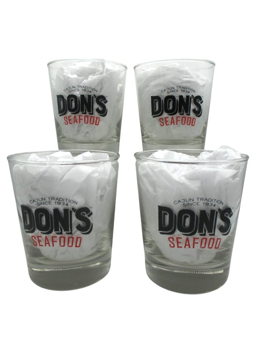 Dons Seafood Glass Tumblers Set Of 4 Cajun Tradition Logo Design NEW
